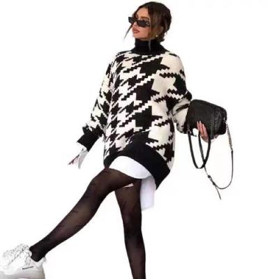 China High Quality Check Autumn Breathable Feature Basic Knit Wrap High Neck Women Sweaters for sale