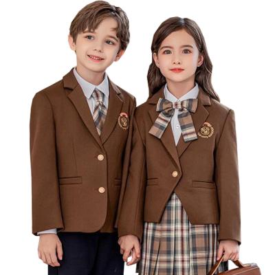 China High Quality School Custom Design Kids Style British Primary School Uniform Boys Khaki Color for sale