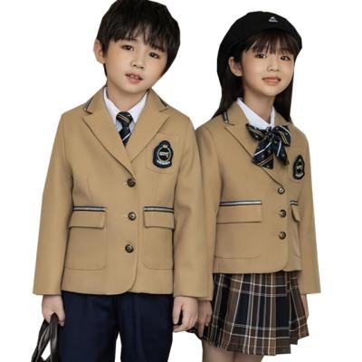 China High Quality Custom Logo Factory Price Fashion Khaki School Boys And Girls Primary School Uniforms Four Sets Autumn And Winter for sale