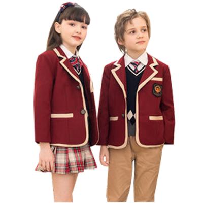 China European school uniform check pattern red school uniform for girls and boys school uniform for sale