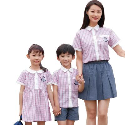 China Pink school summer plaid skirt teacher and student shirts+skirts+shorts for kids primary school uniform SU-R-002 for sale