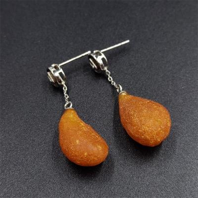 China CLASSIC fashion retro 925 silver with real amber earings premium jewelry for women for sale