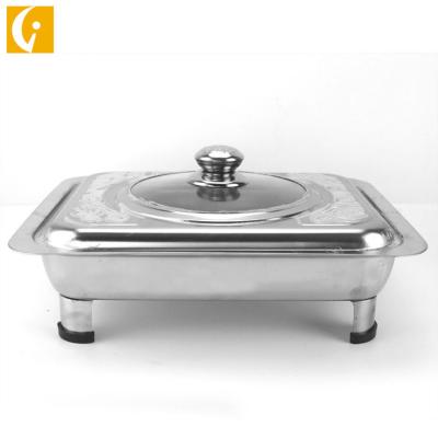 China Sustainable 410 Stainless Steel Glass Cover Chafing Dish Removable Luxury Stove Buffet Hot Pot for sale