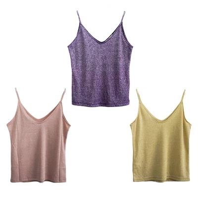 China Summer Breathable Promotional Women's Clothing Essential Spaghetti Straps Shiny Vest Colorful Popular Clothing for sale