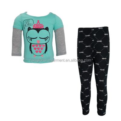 China New Casual Clothes Set Boys Cartoon Full-sleeves Shirt Match Black Letter Green Leggings for sale