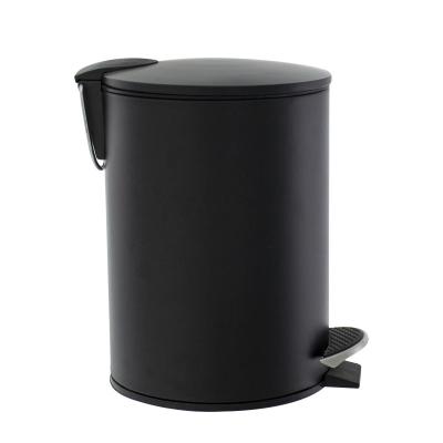 China Factory Supplier Black Sustainable Toilet Waste Bins Powder Coated Pot Round Waste Bin Steel Metal With Lid for sale