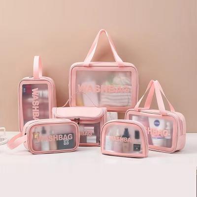 China Large Capacity PU PVC Wash Bag Disposable Clear Wash Bag Makeup Disposable Six-Piece Wash Bag Scrub Portable Storage Bag for sale