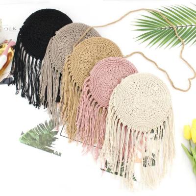 China Christmas gift bohemian lady bags round shape bag with tassle made in cotton rope with choice of 5 colors for sale