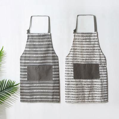 China Modern Custom Design Plain Black Stripe Cotton Polyester Waterproof BBQ Food Cooking Bib Aprons Kitchen Cleaning Apron for sale