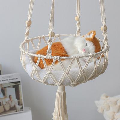 China Pet Cat Dog Bed Home Macrame Cotton Woven Basket Small Indoor Hanging Cat Hammock for sale