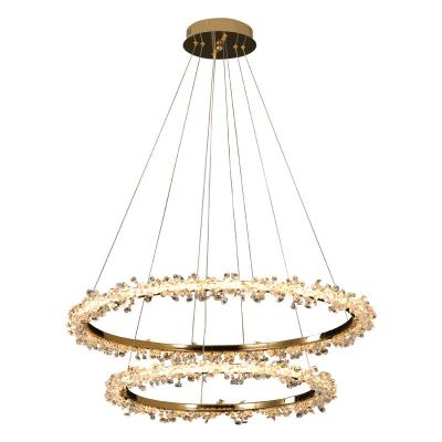 China Nordic Style Villa Outdoor Mounted Indoor Decoration Around Gold Ring Crystal Chandelier Luxury Hanging Light Kitchen Gold Crystal Pendant Light for sale