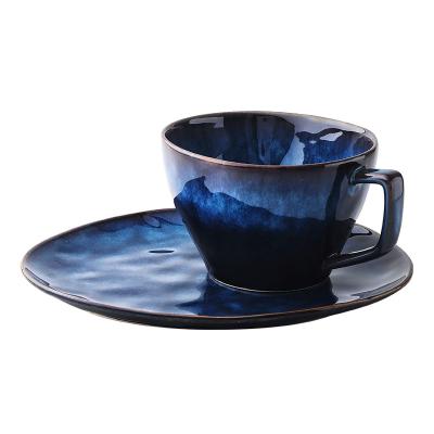 China Sustainable Direct Wholesale Reaction Glazed Ceramic Breakfast Cup And Saucer Set , Restaurant And Hotel Dinnerware for sale