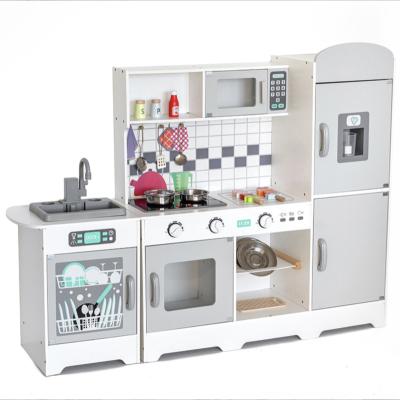 China Pretend Play Kitchen Toy With Sound And Light Wholesale Simulation Kitchen Toy Set 2022 Luxurious Wooden Circulating Water Kitchen Set for sale