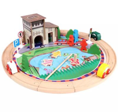 China Hot Selling Wooden Railway Track Sign Post For 39pcs Train Wooden Track Circle Vehicles Fishing Game Kids Wooden Toy LST-007 for sale