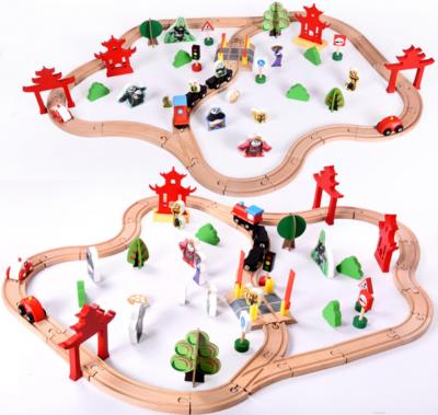 China New Hot Selling 65pcs Children's Freed Imagination Developing Educational Toys Train Tracks Wooden Toys LST-010 for sale