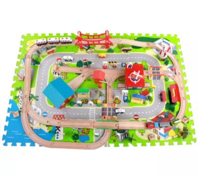 China New Hot Selling 125pcs Children's Freed Imagination Developing Wooden Educational Toys Mat Train Tracks Toys LST-011 for sale