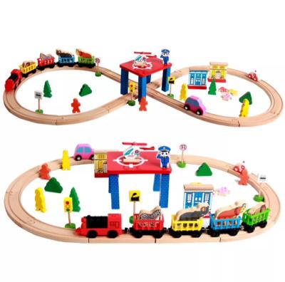 China Wholesale 55pcs Hot Selling Wooden Beech Tracks Train Set Toy Train Toys Railway Track LST-012 for sale