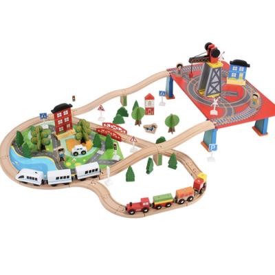 China Wooden Track Toy For Kids Beech Wood Mine City Traffic Toy Set Korean Shape Train Track Toy Hot Selling 88Pcs Slot for sale