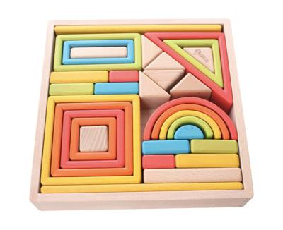 China Hot Selling 32PCs Wooden Kids Educational Toys Rainbow Stacking Puzzle Children Early Education Shapes Recognize for sale