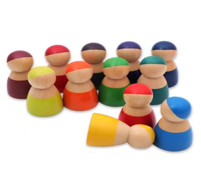 China Rainbow Wooden Peg Doll Montessori Toy from Peg Dolls As People Wooden 12 Pcs Rainbow Wooden Figures for sale