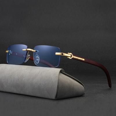 China Fashion Sunglasses Men Rectangle Fashion Sunglasses Brown Retro Wooden Square Eyewear Frameless Defined Glass Rimless Shade Sun Glass Male UV400 Women 90s for sale