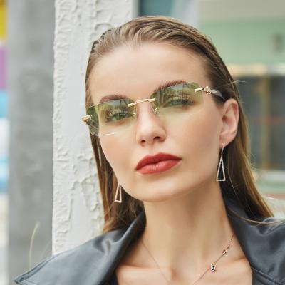 China Small Round Rimless Frame Rectangle Stylish Glass Women Design Authentic Private Label Eyeglass Dropshipping High Quality Sunglasses for sale