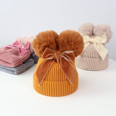 China High Quality Baby Plush Knitted Beanie Hat Thickened Pompom Winter Hat For Kids And 1-4Y for sale