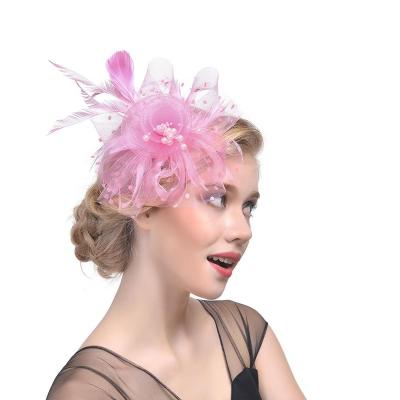 China 2022 Plush Women's Mesh Ribbons Feathers Headwear Hats For Women Ladies Wedding Hats for sale