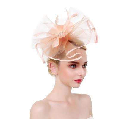 China 2022 plush fascinator for ladies wedding hats women party headdress feather wedding hat fashion sinamay hat for sale