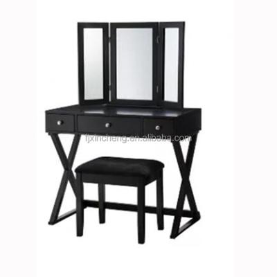 China 2022 Modern Black Bedroom Makeup Table Set With Oval Mirror Wooden Bedroom Dressing Table Vanity Table for sale