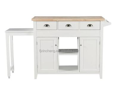 China PANEL Wooden Kitchen Cart Foldable Table Three Drawers Two Doors Two Rows 2022 for sale