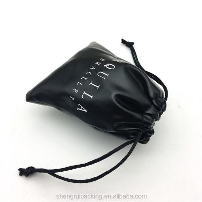 China Recyclable Black PU Leather Jewelry Gift Pouch With Drawstring for sale