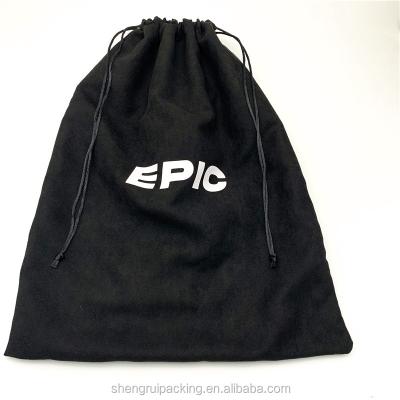 China Black Drawstring 30*40cm Suede Shoes Dust Bags With White Logo for sale