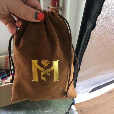 China Recyclable Embossed Gold Stamping Faux Suede Jewelry Gift Bag for sale