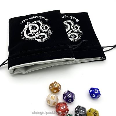 China Recyclable Black Velvet Dice Bag 13x15cm With Satin Lining, Thick Velvet Tarot Storage Bag for sale