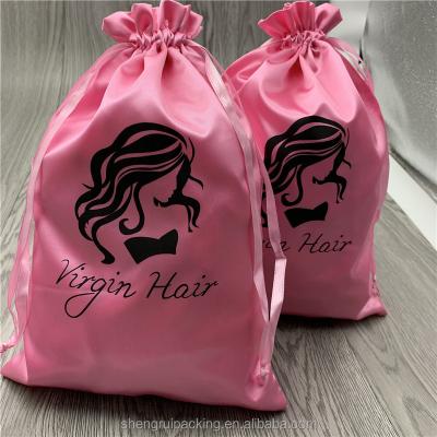 China Wholesale Pink Drawstring Wig Hair Satin Dust Bag, Customized Satin Bag Hair Packaging for sale