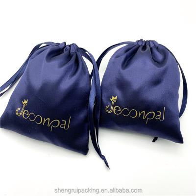 China Navy Blue Sleep Mask Gift Bag Silk Satin Eyeshadow Drawstring Pouch for sale