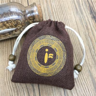 China Eco-friendly Burlap Drawstring Jute Brown Gift Bag Canvas Pouch for sale