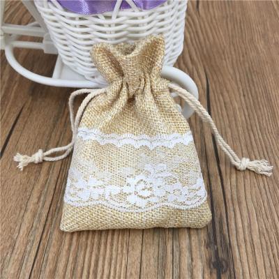 China Eco - Friendly Customized Jute Gift Bag With Lace , Jute Sack For Wedding for sale