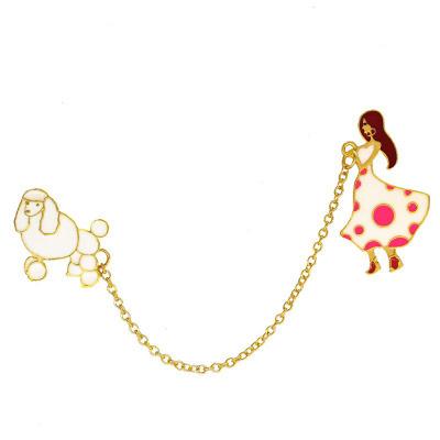 China 3D Cartoon Cute Puppy Girl Oil Brooch Chain Denim Jacket Badge Drip Collar Pin for sale