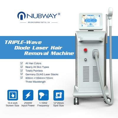 China newest 3 in 1 triple wavelength painless 808 755 1064 diode laser hair removal for all skin type for sale