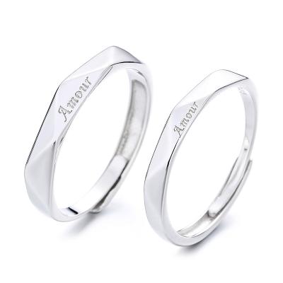 China 925 I love you CLASSIC sterling silver men and women couple rings Korean simple round diamond ring manufacturers wholesale for sale