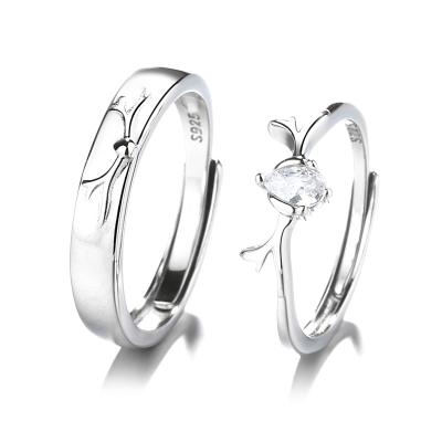 China CLASSIC 925 Sterling Silver A Deer Got You Couple Rings Antlers Ins Pair Ring Valentine's Day Gift Korean Ring Pair for sale