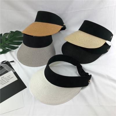 China New Women Summer Straw Hat Pearl Big Visor Female UV Protection Hat Daily Life Simple Wide Sun Visor Hat for sale