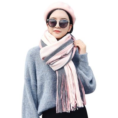 China 2021 Fashion Wholesale Fashion Scarf China Colorful Striped Design Thick Warm Winter Tassel Scarf For Women for sale