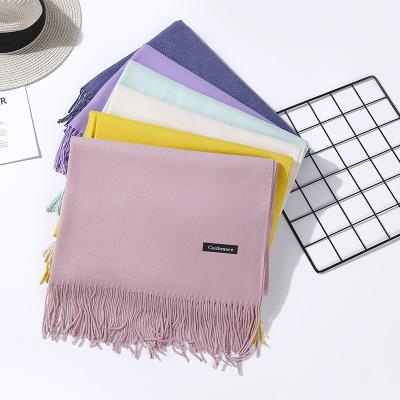 China Dye knotting/tassel/warm/warp knitting long sale fashionable luxury soft pure color cashmere shawl ladies thin cashmere scarf for sale