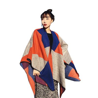 China Keep Warm Wholesale Designer Acrylic Shawl Women&'S Knit Autumn And Winter New Three-Color Pattern Slit Poncho for sale