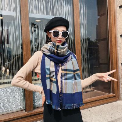 China Newest factory female Korean thick shawl plaid shawl thick warm scarf Autumn And Winter New Acrylic double sided hooded scarf for sale