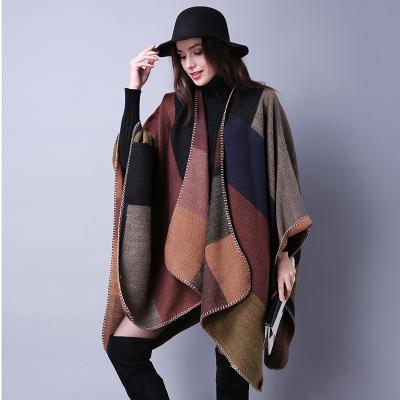 China New Fashion Winter Fashion Plaid Ponchos Women's Plaid/Wraps Long Cape Cashmere Poncho Shawl Warm Oversized Wraps for sale