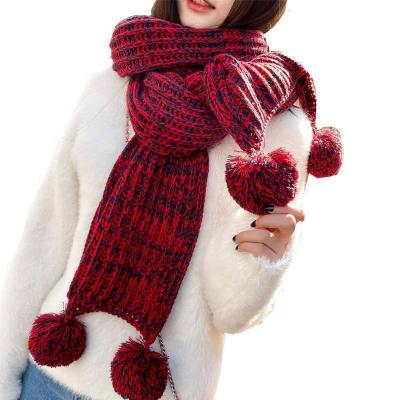 China Hot New Arrival Women Fashion Knitted Winter Pom Pom Scarf Warm Long Mixed Colo Knit Scarfs For Women for sale